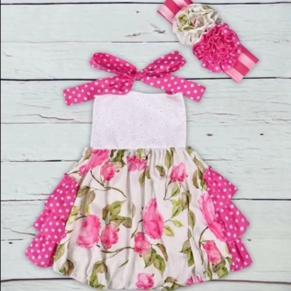 Baby Girls Floral Ruffle Romper & Headband Set
